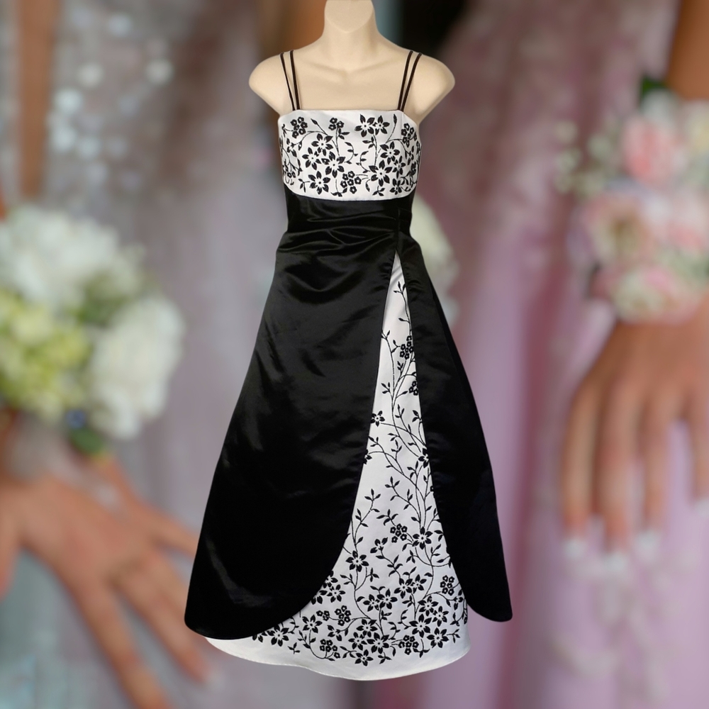 BEADED Embellished Black & White Satin Ballgown